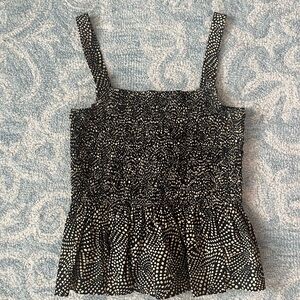 Madewell Black and White Smocked Peplum Tank Top